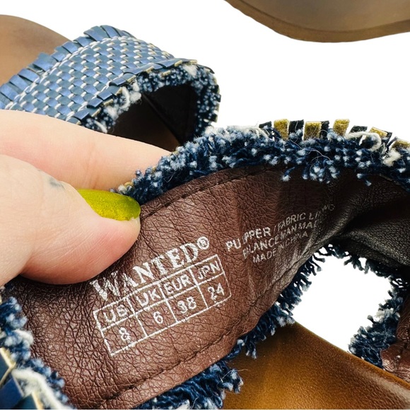 Vintage Fringe Woven Ankle Strap Open Toe Platform Wedge Sandal Navy Brown 8 - Picture 12 of 13